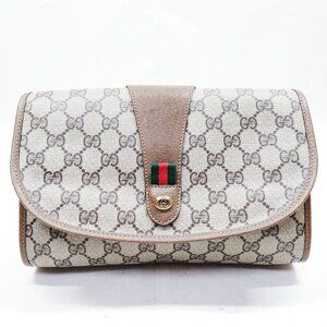 Authentic Gucci Vintage Clutch Bag Sherry Line Brown PVC mn294-120625